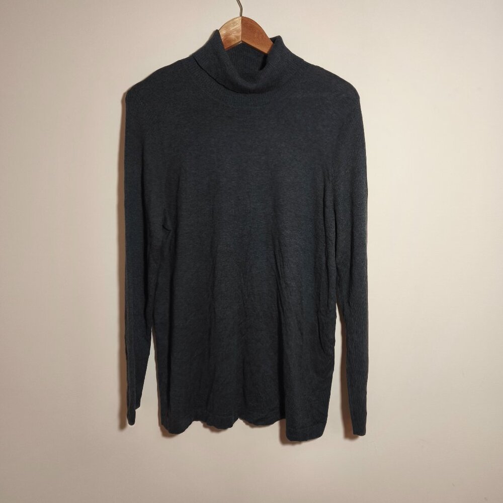 J Jill Silk Cotton Tunic Turtleneck Knit Lightweight Sweater sz L Dark Gray